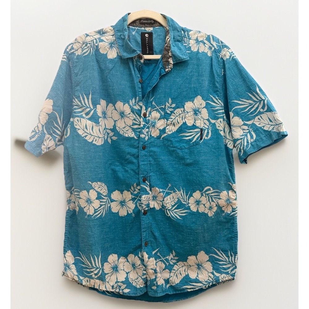 Billabong Shirt Men's Blue L Retro Floral Hawaiian 100% Cotton Surf Grunge Y2K